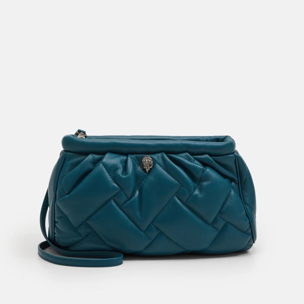 Kurt Geiger Quilted Kensington Soft Leather Convertible Clutch NWT Teal Eagle - Picture 6 of 7
